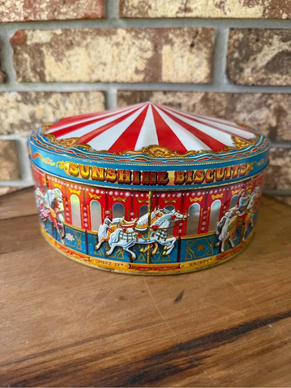 Vintage Large Merry Go Round Tin With 22 Cookie Cutters Lots of Oldies!